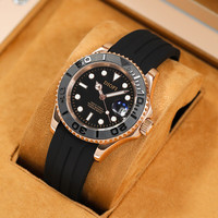 DIOFI手表男士防水夜光全自动机械表折叠扣金游艇时尚腕表 玫黑面黑圈-折叠扣 43MM