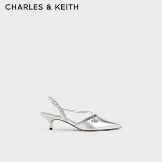 CHARLES & KEITH CHARLES&KEITH24夏尖头细跟后空交叉链条凉鞋女CK1-61720188 Silver银色 34