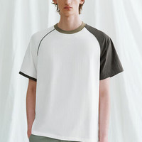 URBAN REVIVO 男士时尚休闲拼接撞色圆领插肩袖T恤 UML440107 本白 M