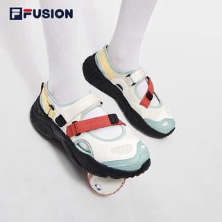 FILA FUSION斐乐潮牌玛丽珍凉鞋女鞋2024夏凉拖魔术贴海螺沙滩鞋 雪白/港灰绿-D-SH 37.5