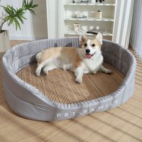 hoopet狗窝四季通用狗床中大型犬睡觉可拆洗宠物狗垫子小狗狗窝夏季凉席 灰色窝+凉席【清爽透气】 M 65*50*20 30斤内