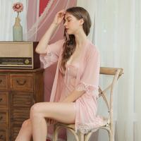 2件套性感蕾丝睡裙轻薄透气性感网纱罩衫女士家居服睡衣夏季薄款