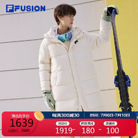 FILA FUSION斐乐潮牌款长款羽绒服保暖连帽上衣 麦乳色-BG 180/100A/XL