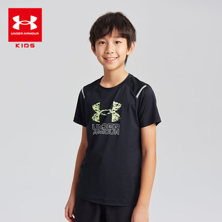 安德玛（Under Armour）童装宽松男童T恤儿童字母印花圆领短袖速干大童上衣243120154 黑色 130cm