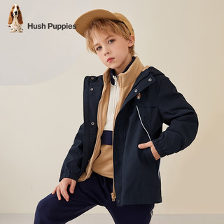 暇步士（Hush Puppies）童装儿童男女大童春秋保暖舒适三防休闲时尚可拆卸内里风衣 藏蓝 170cm