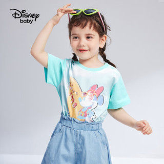 Disney baby迪士尼童装儿童T恤女童短袖衣服夏季薄款套头上衣夏装 绿色 120