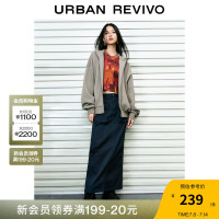 UR秋冬女装时尚休闲撞色时髦立领宽松拉链外套UWV130101 灰绿 L(XL-XXL)