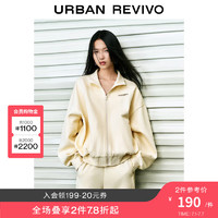 UR秋冬女装时尚休闲撞色时髦立领宽松拉链外套UWV130101 粉白 L(XL-XXL)