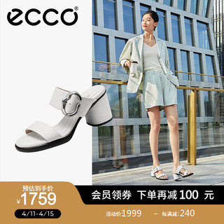 爱步（ECCO）高跟凉鞋女 2024年春夏一字带粗跟厚底凉鞋 雕塑奢华222873 亮白色22287301002 39