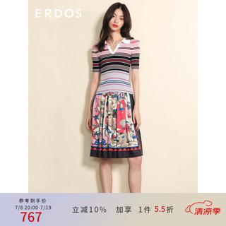 ERDOS 春夏翻领条纹半袖女针织衫 白 160/84A/M