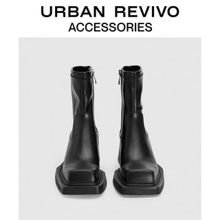 URBAN REVIVO秋冬女时尚休闲酷飒方头弹力短靴UAWS30060 黑色 38