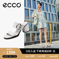 爱步（ECCO）女凉鞋 夏季粗跟一字带高跟鞋凉鞋 雕塑奢华222873 亮白色37 亮白色22287301002