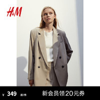 H&M女装西装外套春季平驳领双排扣休闲西服上衣1088727 米色 170/116