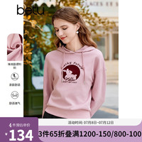 百图betu女装秋季卫衣图案印花连帽美式复古风卫衣女2309T45 粉红 L