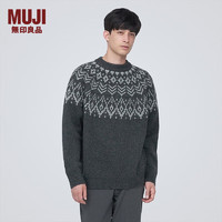 无印良品（MUJI）男式 美利奴羊毛 图案织 圆领毛衣 AA0PVA3A 长袖针织衫 校园风 炭灰色 XL(180/104A)