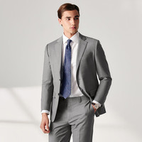 By Creations柏品130S高支纱纯羊毛商务西服套装男士职业通勤正装新郎结婚西装 灰色 46