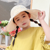 斯普琳儿童防晒帽女宝宝夏天空顶遮阳帽可爱可折叠凉帽大沿太阳帽子女童 浅黄色