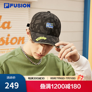 FILA 斐乐 FUSION斐乐潮牌款棒球帽2024夏遮阳帽运动帽鸭舌帽 深黑-BK XS