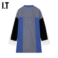IT 日本ENFÖLD女装条纹长袖衬衫别致新潮拼色拼接上衣230530X