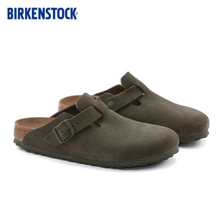 BIRKENSTOCK勃肯拖鞋男女室外拖鞋牛皮绒面革拖鞋Boston系列 绿色窄版1024714 35