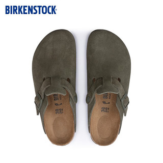 BIRKENSTOCK勃肯拖鞋男女室外拖鞋牛皮绒面革拖鞋Boston系列 绿色窄版1024714 35