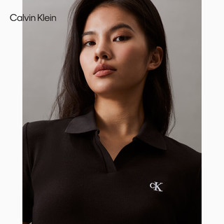 Calvin Klein Jeans夏季女士休闲简约ck刺绣POLO翻领修身重磅短袖T恤J221839 BEH-太空黑 XS