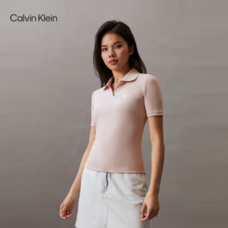 Calvin Klein Jeans夏季女士休闲简约ck刺绣POLO翻领修身重磅短袖T恤J221839 TF6-贝壳粉 XS