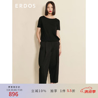 ERDOS 春夏亚麻混纺一字领半袖女针织T恤