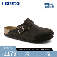 BIRKENSTOCK勃肯软木包头拖鞋男女款绒面软底Boston系列 深棕