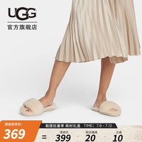UGG秋季新款女士纯色茸茸平底露趾一字夹脚拖鞋 1129670 NAT| 自然白色 38