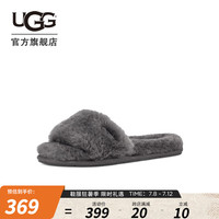UGG秋季女士纯色茸茸平底露趾一字夹脚拖鞋 1129670 CHRC| 炭灰色 38