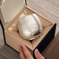 甲牛轻奢 银杯子999纯银主人杯瓷鎏银大号单杯加厚酒杯养生复古茶盏 全鎏银山水人家龙蛋140ml-礼盒装