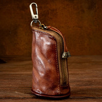 慢时光复古手工擦色真皮钥匙包男女款多功能头层牛皮锁匙包腰挂汽车锁包 浅棕色