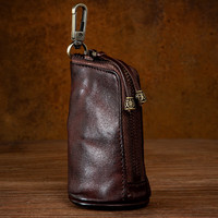 慢时光复古手工擦色真皮钥匙包男女款多功能头层牛皮锁匙包腰挂汽车锁包 咖啡色