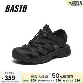 BASTO 百思图 24夏时尚户外运动老爹凉厚底男凉鞋31286BL4 黑色 40