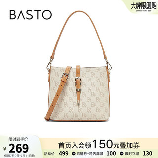 BASTO 百思图 2024春季时髦老花手提包单肩斜挎包女X3379AX4 杏/棕 均码