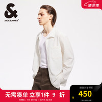 杰克·琼斯（JACK&JONES）夏季款男士长袖衬衫翻领肌理感开衩底摆logo装饰衬衫男224305008 雪白色A06 雪白色A06 165/88A/XS