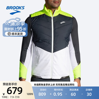 BROOKS 布鲁克斯 男款收纳马甲反光保暖背心跑步上衣 211407134 白/深灰/荧光黄 S/170/100A男