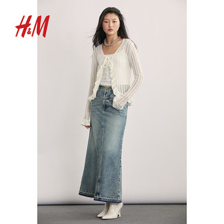 H&M2024春季女装女士休闲时尚简约风修身荷叶边开衫1233193 白色 160/88