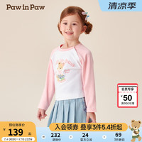 PawinPaw卡通小熊童装2024年秋冬男女大小童长袖圆领撞色T恤 Pink粉红色/25 120cm