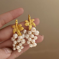 Trendolla 法式复古珍珠流苏耳环时尚饰品轻奢感小众设计仙气质耳钉银针