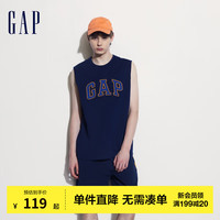 Gap男女装2024夏季字母印花logo无袖背心宽松叠穿上衣465657 海军蓝 185/104A (XXL)亚洲尺码