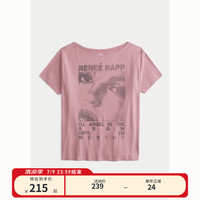 HOLLISTER24夏季美式辣妹印花露肩斜肩船领T恤女KI357-3275 浅粉色印花 M (165/92A)