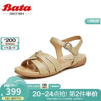 拔佳（Bata）一字带凉鞋女2024夏季商场羊皮软底罗马风凉鞋APR19BL4 杏色 36