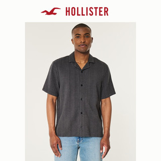 HOLLISTER24夏复古纯棉古巴领宽松短款短袖衬衫男 KI325-4062 黑色印花 XL (180/116A)