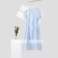 百家好（Basic House）女装连衣裙显瘦气质时尚设计长裙-B0624A5E762 蓝色  S（85-105斤）