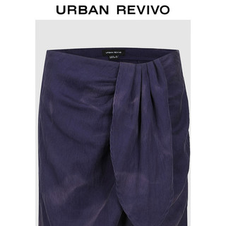 URBAN REVIVO 女装时髦小众撞色印花褶皱直筒半裙 UWH540044 深紫 XXS