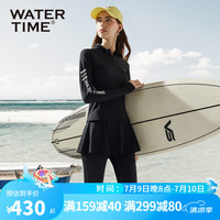WATERTIME/水川 游泳衣女2024分体式长袖三件套防晒抗氯冲浪潜水服套装 黑色三件套【可摘帽檐-UPFP50+】 M