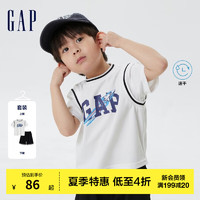 Gap男幼童夏季LOGO速干运动两件套663624儿童装分体套装 白色套装 90cm(2岁)