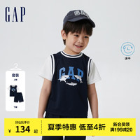 Gap男幼童夏季LOGO速干运动两件套663624儿童装分体套装 海军蓝套装 110cm(5岁)